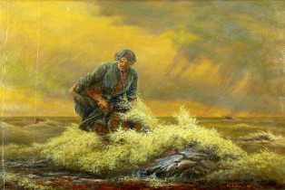 Петр I, спасающий матросов. Художник Н.А. Борисов. 1993 г. Собрание Музея морского флота