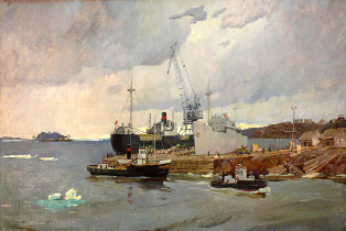 Полярный морской порт. Художник В.Ф. Строев. 1958 г. Собрание Музея морского флота