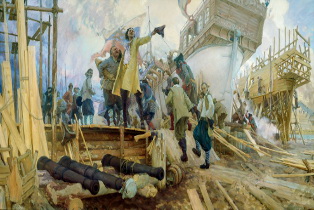 Петр I на корабельной верфи. Источник изображения:http://rover-tur.ru/node/images/history/azov-fleet_1.jpg